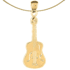 Anhänger Akustikgitarre aus Sterlingsilber (rhodiniert oder gelbvergoldet)