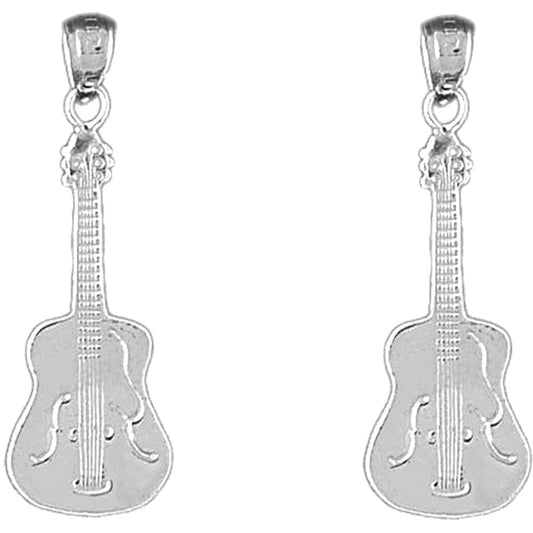 Sterling Silver 33mm Acoustic Guitar Earrings