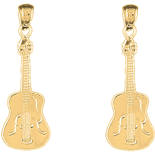Yellow Gold-plated Silver 33mm Acoustic Guitar Earrings