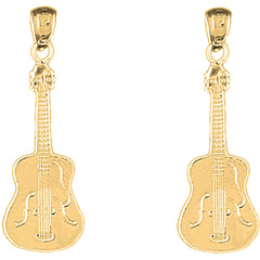 Yellow Gold-plated Silver 33mm Acoustic Guitar Earrings