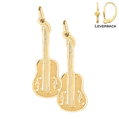 Sterling Silver 29mm Acoustic Guitar Earrings (White or Yellow Gold Plated)