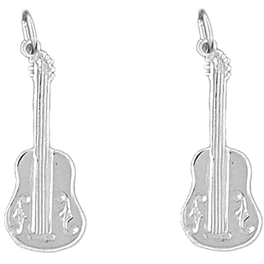 Sterling Silver 29mm Acoustic Guitar Earrings