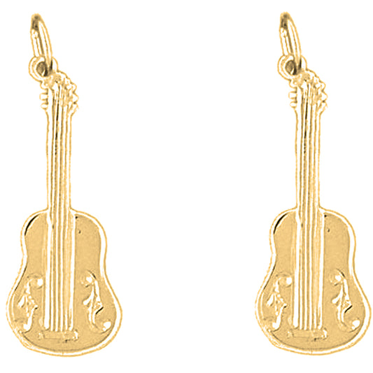 Yellow Gold-plated Silver 29mm Acoustic Guitar Earrings