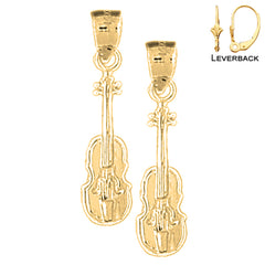 Sterling Silver 27mm Violin, Viola Earrings (White or Yellow Gold Plated)