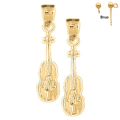 Sterling Silver 27mm Violin, Viola Earrings (White or Yellow Gold Plated)