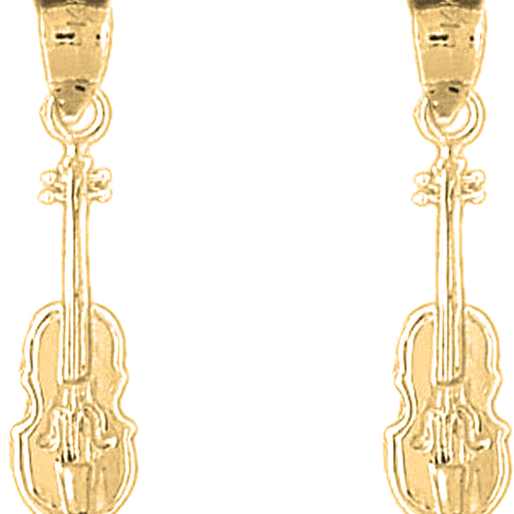Yellow Gold-plated Silver 27mm Violin, Viola Earrings