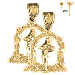 Sterling Silver 24mm Angel Playing Violin Earrings (White or Yellow Gold Plated)