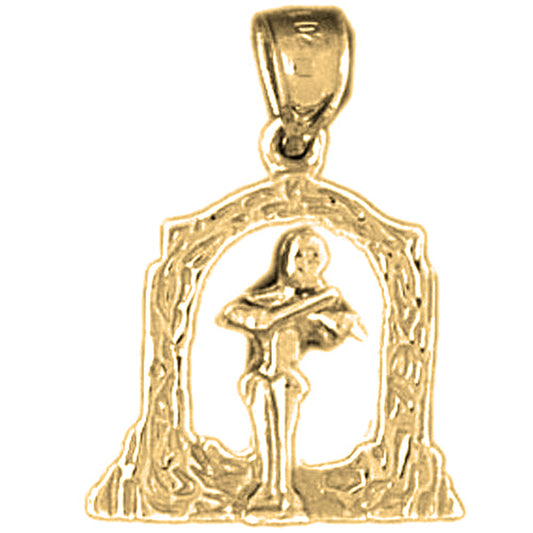 Yellow Gold-plated Silver Angel Playing Violin Pendant