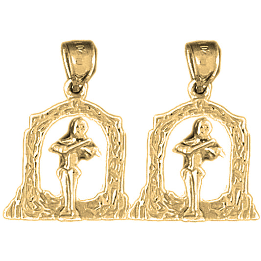Yellow Gold-plated Silver 24mm Angel Playing Violin Earrings