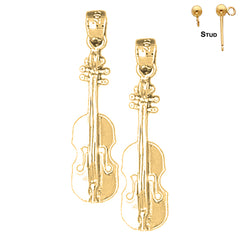 Sterling Silver 30mm Violin, Viola Earrings (White or Yellow Gold Plated)