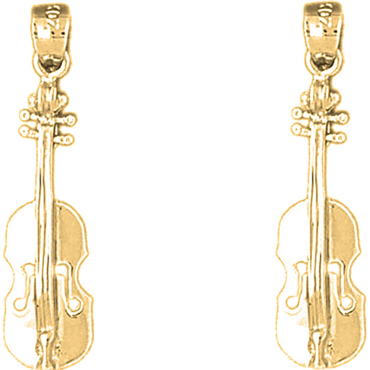 Yellow Gold-plated Silver 30mm Violin, Viola Earrings