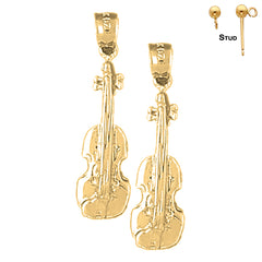 Sterling Silver 31mm Violin, Viola Earrings (White or Yellow Gold Plated)