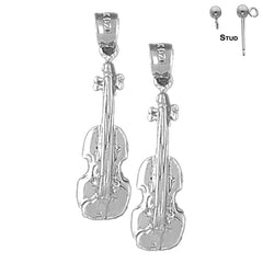 Sterling Silver 31mm Violin, Viola Earrings (White or Yellow Gold Plated)