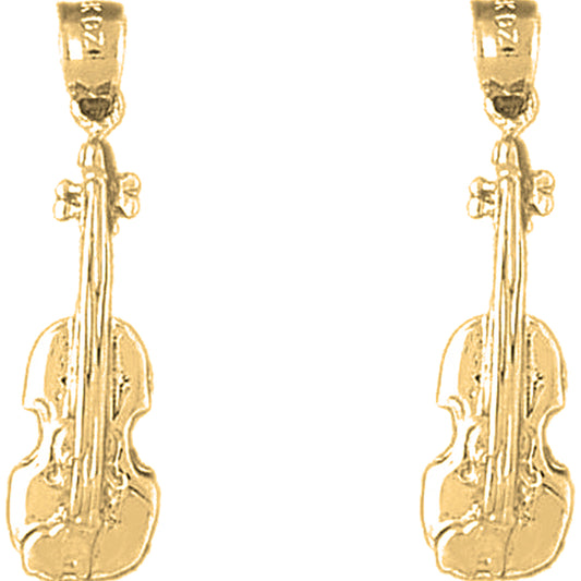 Yellow Gold-plated Silver 31mm Violin, Viola Earrings