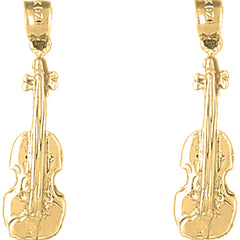 Yellow Gold-plated Silver 31mm Violin, Viola Earrings