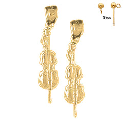 Sterling Silver 30mm Violin, Viola Earrings (White or Yellow Gold Plated)