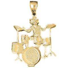 Yellow Gold-plated Silver Drummer And Drumset Pendant