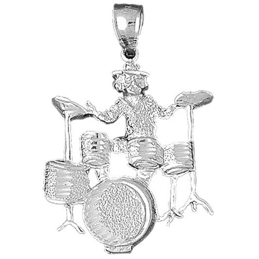 Sterling Silver Drummer And Drumset Pendant