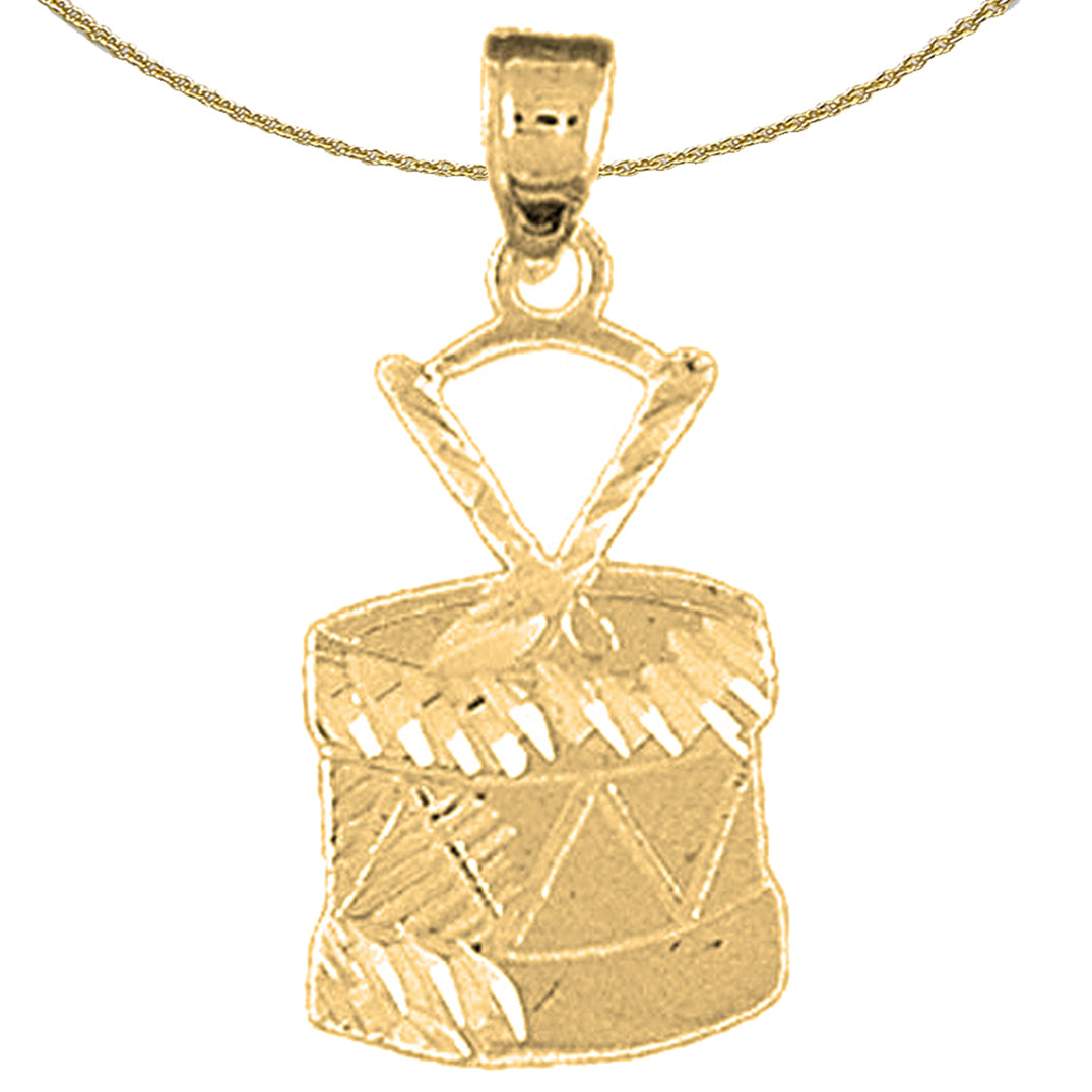 Sterling Silver Snare Drum Pendant (Rhodium or Yellow Gold-plated)