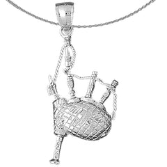 Sterling Silver Bagpipes Pendant (Rhodium or Yellow Gold-plated)