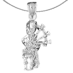 Sterling Silver Bagpipes Pendant (Rhodium or Yellow Gold-plated)