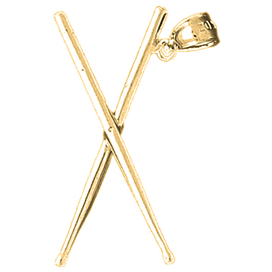 Yellow Gold-plated Silver 3D Drum Sticks Pendant