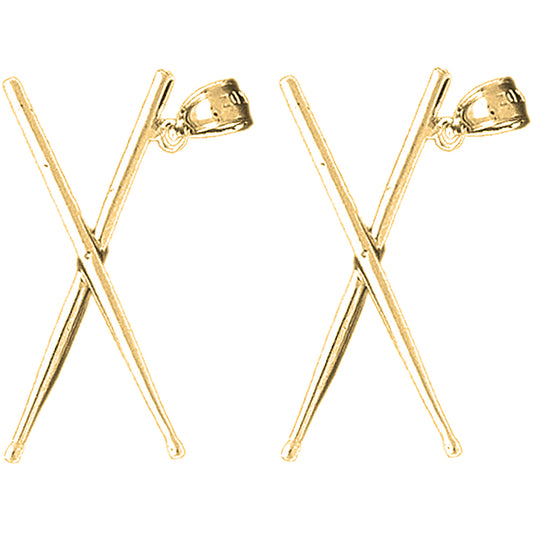 Yellow Gold-plated Silver 20mm 3D Drum Sticks Earrings