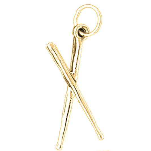 Yellow Gold-plated Silver 3D Drum Sticks Pendant
