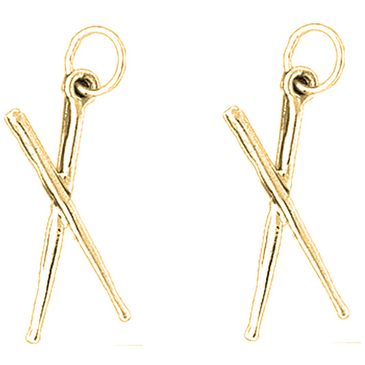 Yellow Gold-plated Silver 25mm 3D Drum Sticks Earrings