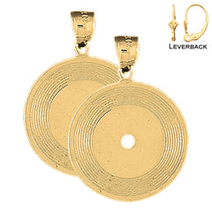 Sterling Silver 33mm Record Earrings (White or Yellow Gold Plated)