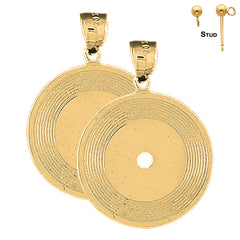 Sterling Silver 33mm Record Earrings (White or Yellow Gold Plated)