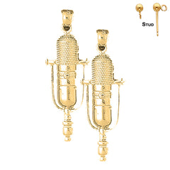 Sterling Silver 39mm Microphone Earrings (White or Yellow Gold Plated)