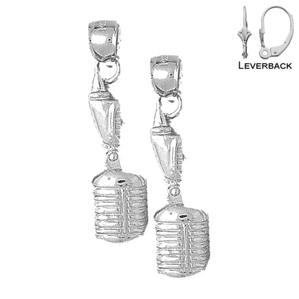 Sterling Silver 32mm Microphone Earrings (White or Yellow Gold Plated)