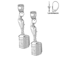 Sterling Silver 32mm Microphone Earrings (White or Yellow Gold Plated)
