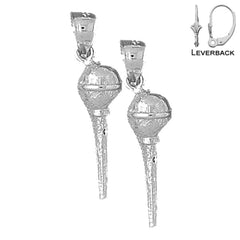 Sterling Silver 26mm 3D Microphone Earrings (White or Yellow Gold Plated)