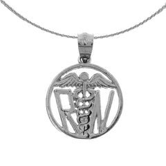 Sterling Silver Rn, Registered Nurse Pendant (Rhodium or Yellow Gold-plated)