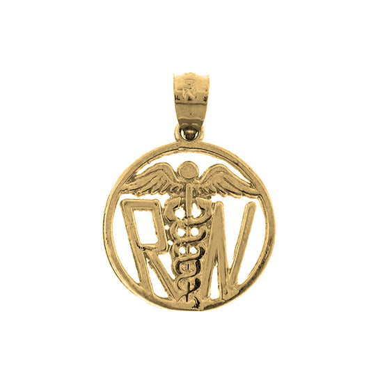 Yellow Gold-plated Silver Rn, Registered Nurse Pendant