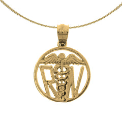 Sterling Silver Rn, Registered Nurse Pendant (Rhodium or Yellow Gold-plated)