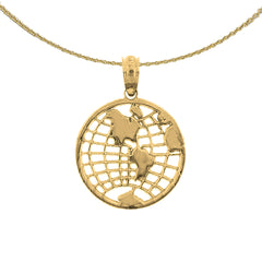 Sterling Silver World, Globe Pendant (Rhodium or Yellow Gold-plated)
