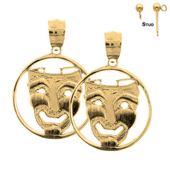 14K or 18K Gold Drama Mask, Laugh Now Earrings