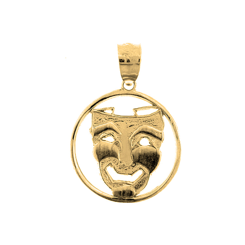 Yellow Gold-plated Silver Drama Mask, Laugh Now Pendant