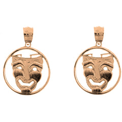 14K or 18K Gold 20mm Drama Mask, Laugh Now Earrings
