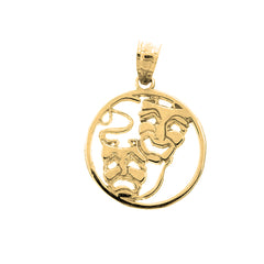 Yellow Gold-plated Silver Drama Mask, Laugh Now, Cry Later Pendant