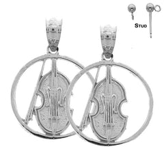 Sterling Silver 20mm Viola, Violin Earrings (White or Yellow Gold Plated)