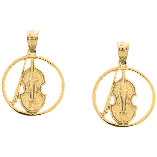 Yellow Gold-plated Silver 20mm Viola, Violin Earrings