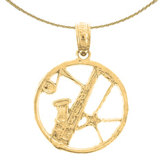 Sterling Silver Saxaphone Pendant (Rhodium or Yellow Gold-plated)