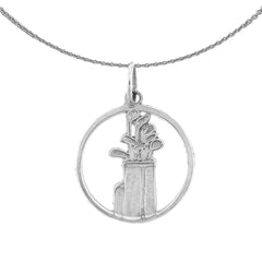 Sterling Silver Golf Bag Pendant (Rhodium or Yellow Gold-plated)