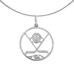 Sterling Silver Hockey Mask, Sticks, And Puck Pendant (Rhodium or Yellow Gold-plated)
