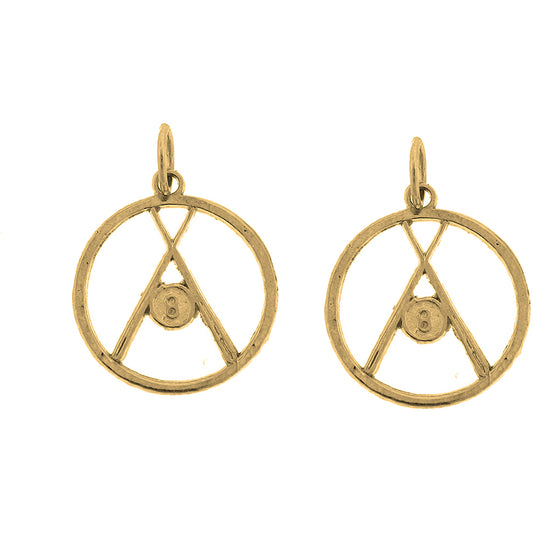 Yellow Gold-plated Silver 20mm Pool, 8 Ball And Sticks Earrings