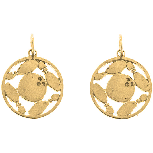 Yellow Gold-plated Silver 20mm Bowling Ball And Pins Earrings